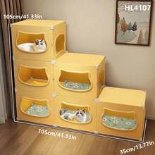 2-Tier Enclosed Cat Cage With Tunnel, Versatile Cat Bed For All Seasons, Provides Sense Of Security For Cats - Multicolor - View 17