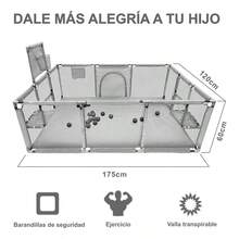 Corralito Para Bebé Corral Infantil 185x122x65cm 230cm Gimnasio De Juegos Color Gris Diseño De La Tela Oxford - Gris - Ver 2
