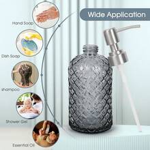 Gem-Patterned Glass Soap Dispenser With Rust Proof Stainless Steel Pump-13 Oz Liquid Hand Soap Dispenser For Kitchen & Bathroom,Great For Lotions, Essential Oil, Liquid Soaps-Gray - 寶石灰 - 查看 7