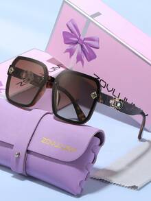 ZOVUJUMY Hexagon Oversized Fashion Decorative Glasses With Floral Rhinestone Embellishment, Vintage Sweet Luxe Style, Large Frame To Slim Face, Purple Butterfly Gift Box, Retro Chic, Perfect For Dates And Outings - Multicolor - View 4