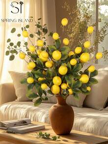 1/3支人造柠檬枝，PE材质，仿真植物，仿真花卉，桌面装饰，中心摆件，仿真绿植，房间装饰，书桌装饰，花园装饰，派对用品，学校宿舍办公室装饰，派对活动节日生日装饰，家居玄关酒店餐厅客厅卧室婚礼派对厨房花园装饰，情人节装饰，春夏装饰