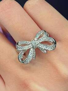 1pc Elegant Cubic Zirconia Ring, Suitable As Valentine's Day Gift, Wedding Gift, Engagement Gift, Anniversary Gift Or Party Jewelry For Women - Silver - View 7