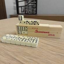 28 Piece Traditional Dominoes Set Double-Six Wooden Box Case Family Game - Camel - View 10