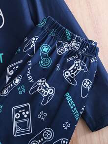 2pcs/Set Boys Summer Game Console Graphic Round Neck Short Sleeve T-Shirt And Loose Pants Loungewear Set, Suitable For Indoor Home Wear - Royal Blue - View 6