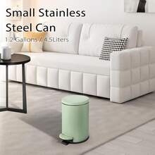 Small Trash Can With Lid Soft Close, 4.5 Liters / 1.2 Gallon Bathroom Garbage Can, Mini Step Trash Bin, Stainless Steel Wastebasket For Bathroom, Bedroom, Office (Green),Green - Green - 查看 7