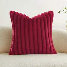 Set Of 2 Or 1pc Comfortable Thick Striped Plush Pillowcase, Soft Decorative Square Throw Pillow Covers, Suitable For Various Occasions Such As Bedroom Bedding, Home Decoration, Sofa Decoration, Camping, Outdoor, Etc - Burgundy - View 9