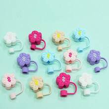 1pc Cartoon Flower Silicone Straw Sleeve, Reusable, Dust-Proof, Splash-Proof, Cute Accessory, Home Decor, Party Supplies, Mother's Day Gift