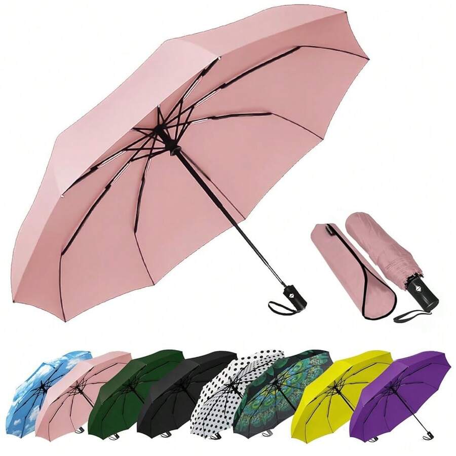 Windproof Travel Compact Umbrella-Automatic Umbrellas For Rain-Compact Folding Umbrella, Travel Umbrella Compact, Small Portable Windproof Umbrellas For Men Women Teenage.(Pink),42Inch-1Pack,Pink - 粉紅色的 - 查看 1