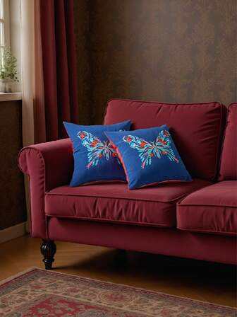 1 st. dekorativt örngott med 3D-fjärilsbroderi, lämpligt för vardagsrum, soffa, sovrum, bil och olika miljöer, vår/sommar