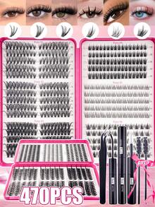500/470/425pcs 6in1 Fake Lashes With Bond And Seal, Tweezers, Mascara Wands, Diy Different Eyes Makeup Beauty, Beginner Friendly Fake Eyelshes Extensions And Adhere Glue, Eyelash Brush Kit, Fluffy Thick Enlarge Your Eyes, Easy To Use, Portable Segmented Lashes Clusters, Large Capacity Eyelahes Book Suit For Creat Daily/Manga/Cospaly/Classic/Cat Eyes/Fox Eyes/Soft Girl/Light/Heavy Eyes Makeup, - Nhiều màu - Xem 4