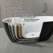 67 Inch Freestanding Bathtub, Acrylic Deep Soaking Tub, Chrome Overflow And Drain, Non-Slip Standalone Bath Tub For Bathroom, CUPC Certified, Ergonomic Modern Bath For Bathrooms - Black - View 4