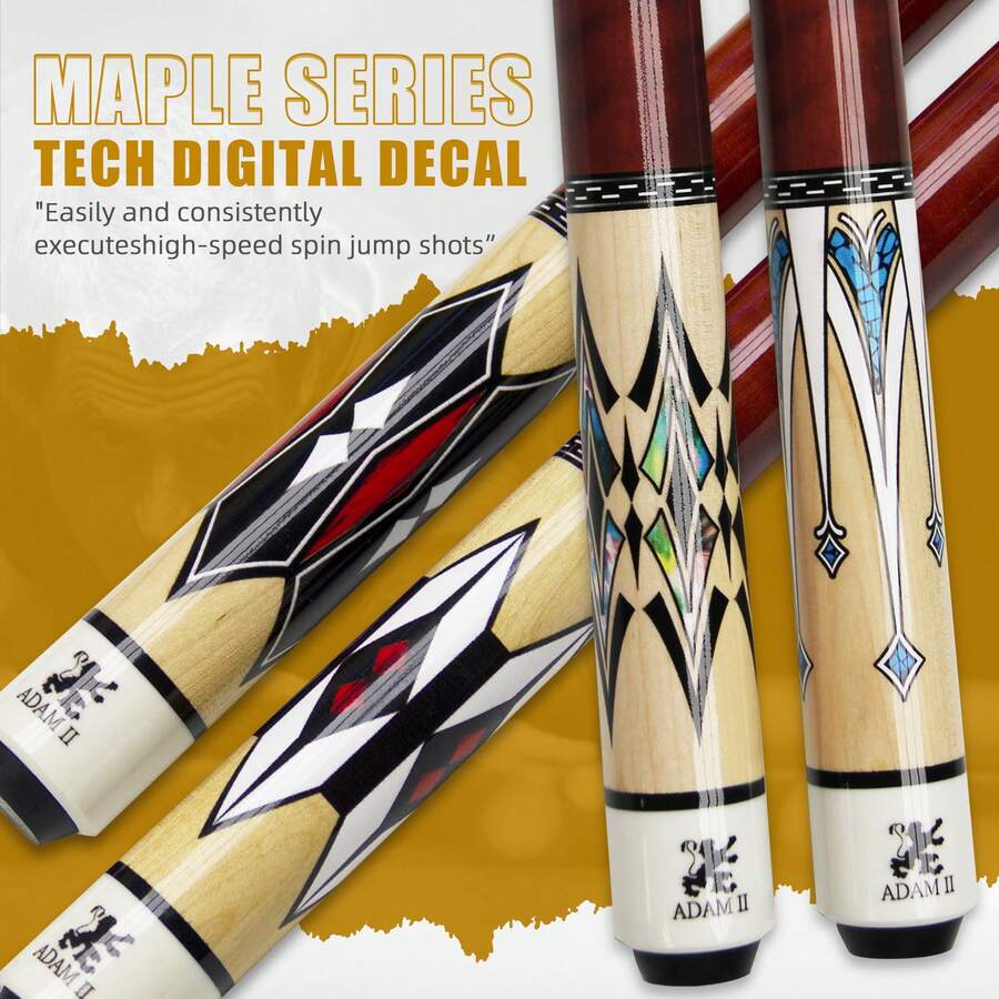 148cm Solid Maple Pool Cue Stick With 13mm Tip, Suitable For Carom/9-Ball, With Center Shaft Protector And Quick Joint, Exquisite Pattern Design, Essential For Pool Enthusiasts, 1/2 Pieces Structure, 19-20oz, 13mm Tip - 406 Maple 3 - View 1