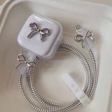 Bowknot Style Charger And Cable Protective Set, 40W Apple Charging Cable Protector Case, Anti-Breakage Cable Organizer, Compatible With Apple 17/16/15/13/14 Chargers