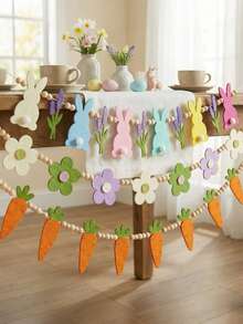 Corona de zanahoria con conejito de Pascua y cuentas de madera, guirnalda adorable de cuentas con conejito, decoración de Pascua colorida, pancarta de primavera estilo granja, decoración colgante de lavanda, adecuada para chimenea, ventanas e interior/exterior, decoración de chimenea de varios niveles - Multicolor - Ver 7