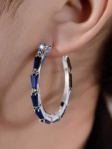 2件套奢华圆形锆石耳环，女士镀银，适合派对、生日、度假、婚礼等场合，送给女友、朋友、爱人或情侣。 - 彩色 - 查看 9