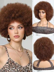 Tóc giả xoăn xù Afro mật độ cao 12 inch - Tóc ngắn kiểu bob có mái, lưới hoa hồng, màu đen tự nhiên, phù hợp để đội hàng ngày, tạo kiểu bảo vệ, lọn tóc bồng bềnh, mũ đội chắc chắn, lý tưởng cho người bận rộn, thay đổi kiểu tóc nhanh chóng, cần thiết cho Halloween và du lịch, phong cách Y2K, tạo vẻ ngoài sang trọng cho kỳ nghỉ, dành cho phụ nữ. - màu nâu - Xem 2