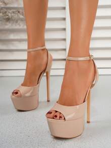 Summer Nightclub Style Buckle Party Open Toe Platform Wedge Sandals - Apricot - View 5