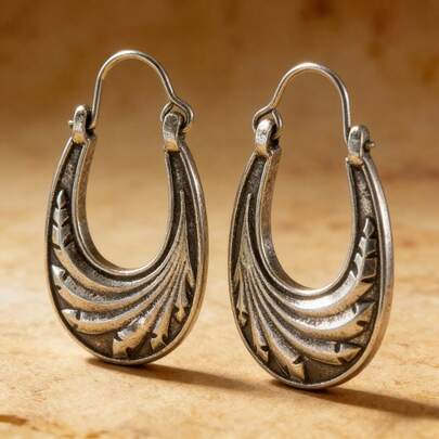 Bohemian Vintage Silver Textured U-Shaped Dangle Earrings For Women
