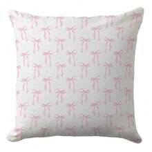 Bow Pillow Cover 18x18 – Pink Coquette Throw Pillow Case With Ribbon Pattern – Pastel Aesthetic Cushion For Bedroom, Sofa Or Gir Ly Room Decor - MiniPinkBows - View 2