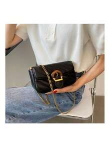 Bolso De Mujer Elegante Y Versátil, Bolso Bandolera Con Cadena #08033 - Negro - Ver 5