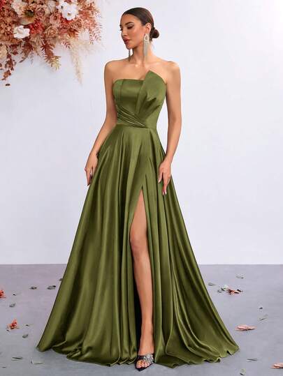 ADYCE Vestido elegante de mujer con pliegues en la cintura alta, abertura alta en la espalda y lazo, adecuado para galas, invitados de boda, regreso a casa, citas nocturnas, cenas formales, fiestas de cumpleaños, fiestas festivas, reuniones familiares y talla grande, Día de San Valentín