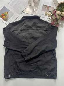 A Dark Men's Coat With Buttons And A Fur Collar - Dark Grey - View 7