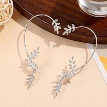 Single Ear Leaf Inlaid Diamond Ear Cuff Non-Pierced Women's Ear Hook Alloy Ear Cuff Ear Hook Jewelry - 銀色左 - 查看 2