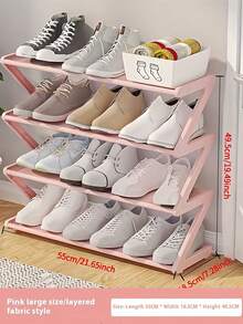 This 4-Tier Large Z-Shaped Shoe Rack Can Be Easily Assembled Without Tools. Made Of Pink Plastic Material, It Is A Stackable Storage Rack Suitable For Home, Dorm, And Living Room. Its Space-Saving Freestanding Design Makes It An Ideal Choice For Shoe Storage. - Multicolor - View 7