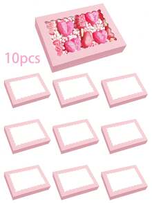 10个/1个粉色带窗口面包盒，尺寸约为11.81 x 7.87 x 2.36英寸（约30x20x6厘米），大号白色和粉色饼干盒，自动弹出式糖果盒，适用于盛放馅饼、蛋糕、松饼、甜甜圈和糕点，可用于派对、节日、婚礼、生日、周年纪念日、新娘礼物派对、情人节、情人节派对、情人节礼物，营造浪漫氛围。 - 粉色 - 查看 11