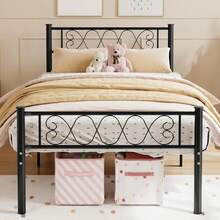 Marco de Cama Individual de Metal, cabecero y Estribo con diseño de corazón de Hierro, Cama de Plataforma de tamaño Individual para niños y niñas, no Necesita somier, fácil Montaje - Blanco - Ver 1