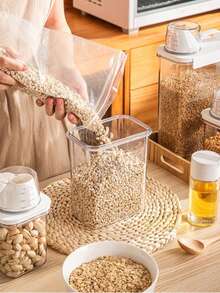 1 Paquete Contenedor de Almacenamiento de Alimentos Hermético con Tapa, a Prueba de Insectos, a Prueba de Humedad, a Prueba de Fugas, Bote de Cocina Portátil para Arroz, Harina, Nueces, Cereales, Organizador de Despensa Doméstica, Accesorio de Cocina Imprescindible - transparente - Ver 3