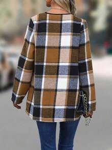 Women's Plaid Coat Autumn Long Sleeve Women's Fashion - Color Mixing - 查看 8