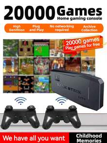 1 Set Retro Gaming Console, Built-In 20,000+ Classic Games, 9 Emulators, Supports FC/GBA/PS1, 4K HD, TV/Projector Connection, Wireless Controllers, 2-Player, Nostalgic Arcade Joystick, Suitable For Gatherings, Card-Style Design, Red & White, Great Birthday Gift For Husband Or Boyfriend