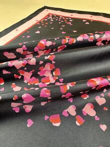 1 Peça Lenço de Cetim Elegante com Estampa de Coração para Mulheres, Lenço de Pescoço, Lenço de Cabeça - Multicolorido - Visão 5