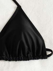 2pcs/Set Elegant Sexy Casual Backless Halter Neck Beach Vacation Outfit, Summer - Multicolor - View 3