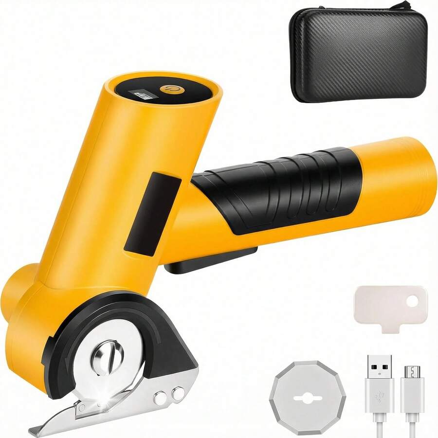 Electric Rotary Cutter With 4V Rechargeable Battery, LED Display For Cardboard, Paper, Leather, Carpet & DIY Crafts - Orange - View 1