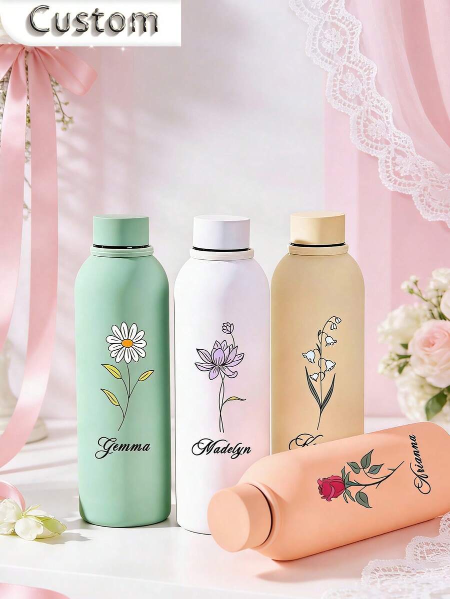 【婚禮必備】1件客製化雙層不鏽鋼咖啡杯/蘇打水瓶，運動保溫水壺，500ml/17oz 個性化姓名保溫杯，多色可選，適合作為返校、節日與生日禮物