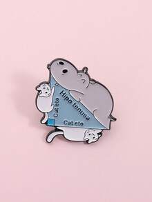 1PC Hipo Tenusa Cat Eto Enamel Pins Hippopotamus Cat Brooches Lapel Badges Animal Math Triangle Jewelry Gift For Friends - Multicolor - View 4