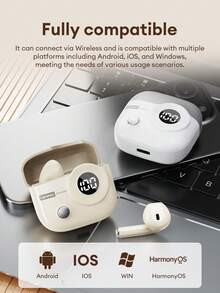 Lenovo LE233 Bluetooth Earphones, Half In-Ear Design, LED Power Display, ENC Smart Noise Cancellation, Bluetooth 6.0, HIFI Surround Sound For Music, Low Latency For Gaming, Long Battery Life, Comfortable Fit, Suitable For Smartphones, Computers, Holiday Gifts - Beige - View 7