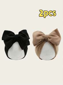 2pcs Bow Decor Kids Beanie Hats, Infant Toddler Soft Knit Cap - 2pcs - View 11