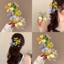 1pcs Elegant Bohemian Style Floral Hair Clip - 3D Simulation Lily Of The Valley & Butterfly Design, Vintage Chinese Retro Palace Hair Accessory For Women, Perfect For Valentine'S Day Or Casual Outfits, Cute Hair Clips, Bohemian Hair Accessories, Retro Hairpiece, Intricate Craftsmanship - 黃色 - 查看 6