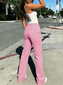 Women's Pink Classic Sweet Straight Leg Jeans, Y2K Casual Long Pants, Spring Everyday Fashion Must-Have - Pink - View 6