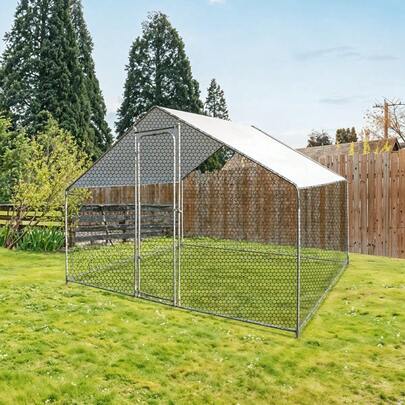 Chicken Pet Run Cage Outdoor Animal Enclosure With Protective Roof, Galvanized Metal Frame Pet Cage For Rabbits Ducks And Small Animals, Generous 200x300x198cm Habitat With Secure Design