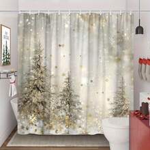 1pc Long Shower Curtain - Winter Forest Scene With Snow-Covered Pine Trees & Golden Snowflakes, High Quality Bathroom Decorations, Includes 10 Hooks - Washable Polyester Fabric (70. 8x70. 8 Inch) Holiday Bathroom Makeover - Elegant Home Decoration Idea, Snowy Landscape Print, Easycare Material - Textured Polyester Fabric - All-Season Luxury Bathroom Decor Bathtub - Spa-Like Retreat (Washable) - Modern Bathroom Window & Wall Curtain - 2D Flat Printed Design - Stylish And Durable Polyester Material Easy Installation - Long Shower Curtain Bathrooms - Geometric Patte - Textured Polyester Fabric - All-Season Luxury Bathroom Decor Bathtub - Spa-Like Retreat (Washable) - Modern Bathroom Window & Wall Curtain - 2D Flat Printed Design - Stylish And Durable Polyester Material Easy Installation - Long Shower Curtain Bathrooms - Geometric Pattern Shower Curtain - Shower Curtain Vintage - Polyester Fabric With Hooks - Elegant Modern Design - 彩色 - 查看 7