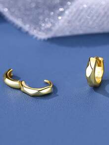 1pc S925 Sterling Silver Asymmetrical Cut Earrings, Women Earrings, Double Hoop Earrings - Single - View 5