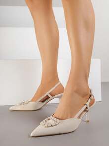 Sandalias de tacón alto con hebilla de circonita - Beis - Ver 2