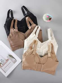 4 Pcs/Set Women's Seamless Solid Color Wire-Free Sports Bra, Providing Gathering And Soft Support, Suitable For Running And Yoga, With Comfortable Wide Straps.,Women's Bras,New Years Outfit Women,4 PSC Of Beautiful Back Soft Support Lifting Seamless Underwear Gathered Breathable Side Breasts Without Steel Ring Bra - 彩色 - 查看 5