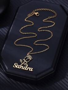 Custom Rose Flower Name Necklaces For Women Stainless Steel Customized Pendant Necklace Female Personalized Neck Jewelry Birthday Valentine's Day Gift - Multicolor - View 5