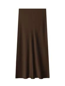 Jupe longue en satin vintage pour femmes, taille élastique, couleur unie, décontractée et élégante, pour le trajet, la rue, le bureau, style dame - Marron fonçé - Voir 6