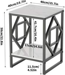 Wisfor Mesa Auxiliar Marmol Lateral para Sala Dorada Minimalista Blanca Negro de Noche para Recamara Cuadrada de 2 Niveles 40x40x58cm - Dorado - Ver 1
